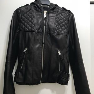 MK leather hooded jacket